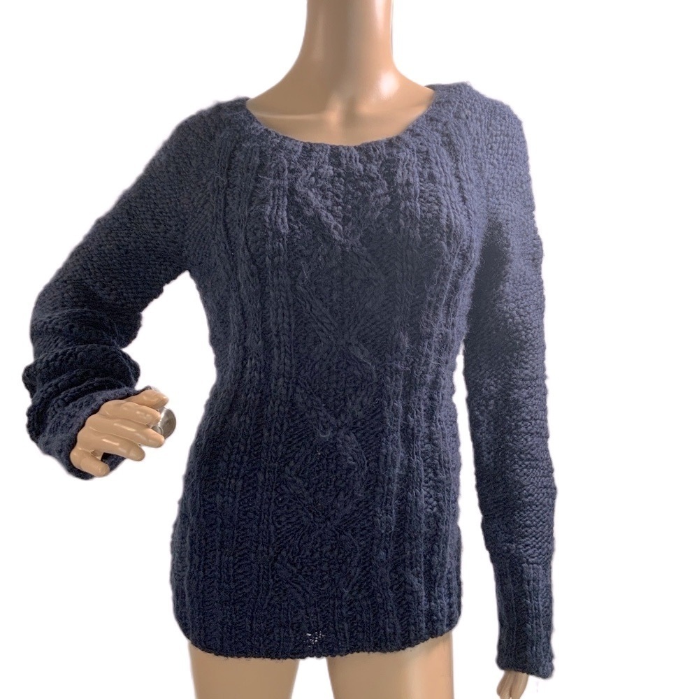 Gap Navy‎ Long Sleeve Crew Neck Cable Knit Wool Blend Sweater Sm Preppy Academia